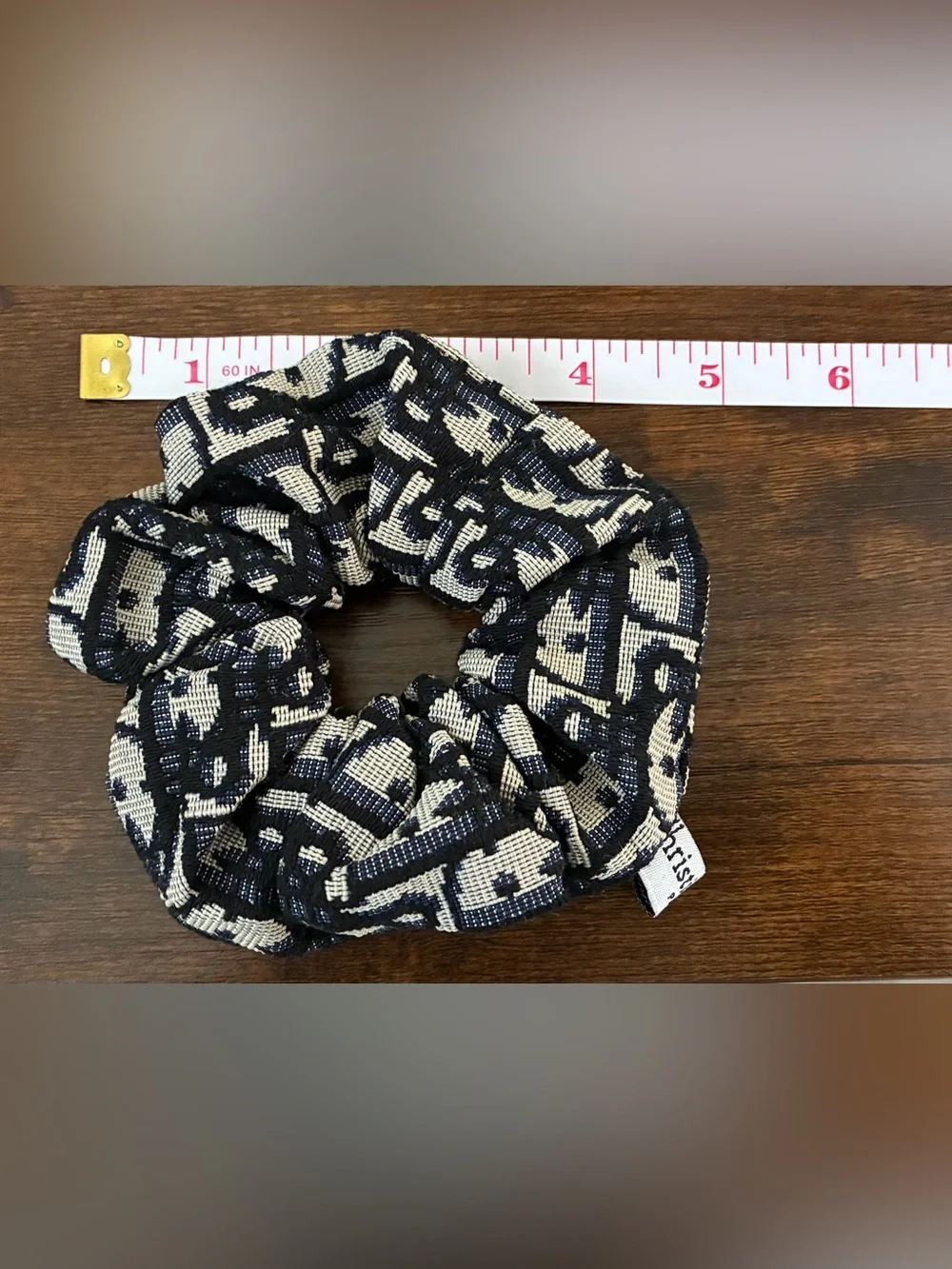 Black and Beige Dior Logo-Pattern Hair Scrunchie